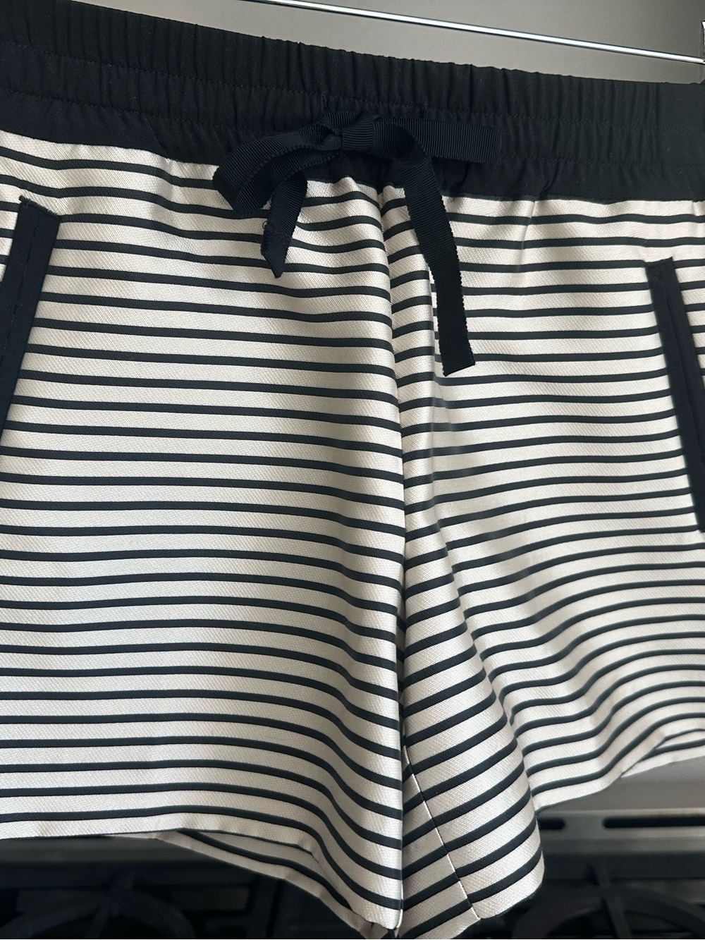 Ann Taylor Loft Black Women's Elastic Waist Shorts with Striped Lining